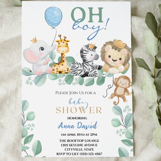 oh boy cute safari  jungle animals baby shower invitation (Creator Uploaded)