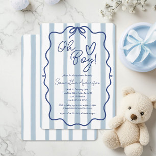 Oh Boy Cute Whimsical Blue Baby Shower Invitation