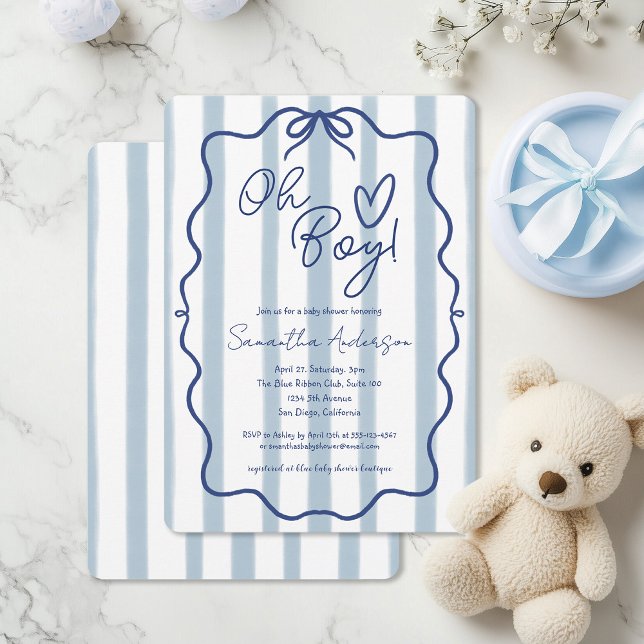 Oh Boy Cute Whimsical Blue Baby Shower Invitation (Creator Uploaded)