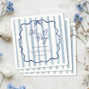 Oh Boy Cute Whimsical Blue Stripes Baby Shower Napkin