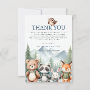 Oh Boy Cute Woodland Animal Hiking Boy Baby Shower Thank You Card