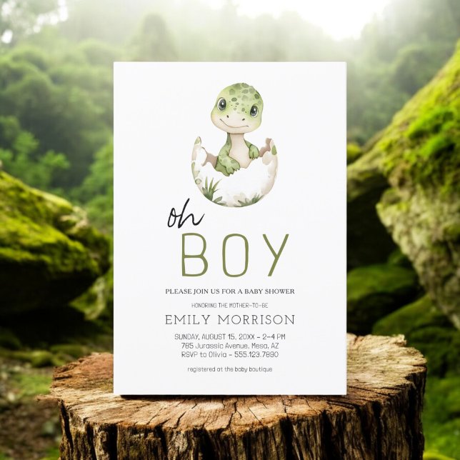 Oh Boy Dinosaur Cute Baby Boy Shower Invitation (Creator Uploaded)