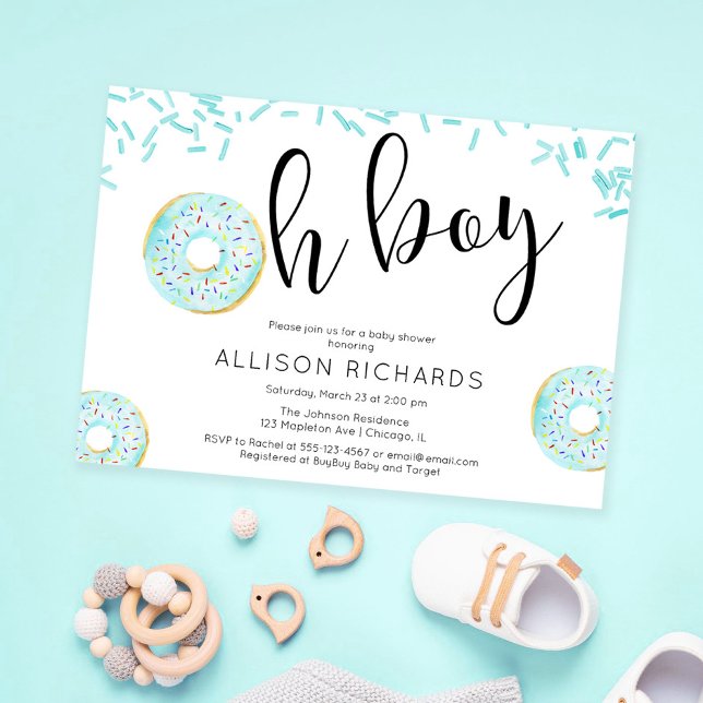 Oh boy Doughnut sprinkles baby shower blue Invitation (Creator Uploaded)