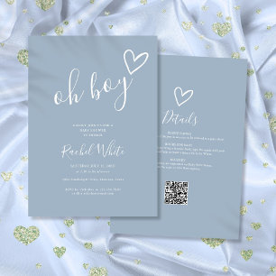 Oh Boy Dusty Blue All In One Baby Shower Invitation