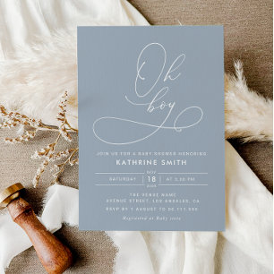 Oh Boy Dusty Blue baby shower invitation