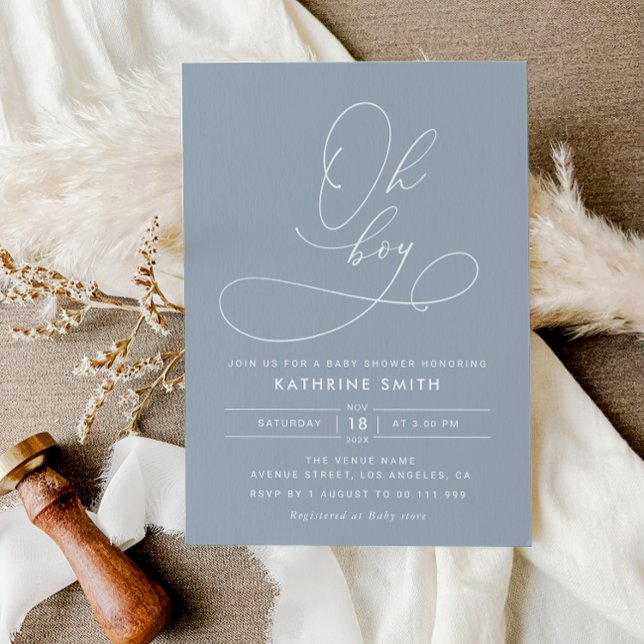 Oh Boy Dusty Blue baby shower invitation (Creator Uploaded)