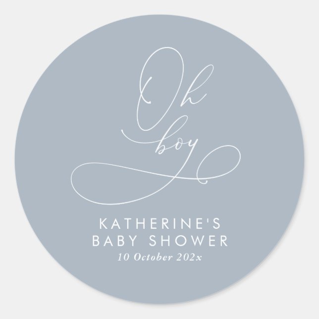 Oh Boy Dusty Blue Baby Shower Thank You Classic Round Sticker (Front)