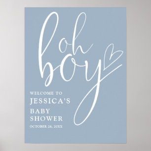 Oh Boy Dusty Blue Baby Shower Welcome Sign