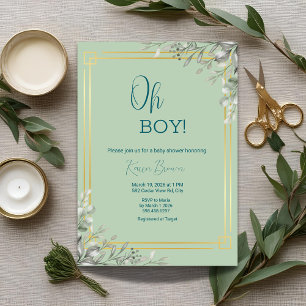 Oh Boy Elegant Greenery & Gold Baby Shower  Invitation