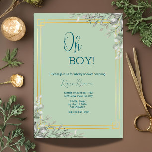 Oh Boy Elegant Greenery & Gold Baby Shower  Invitation