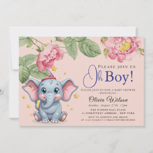 Oh Boy Elephant Baby Shower Invitation