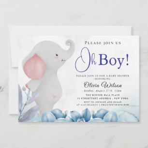 Oh Boy Elephant Baby Shower Invitation