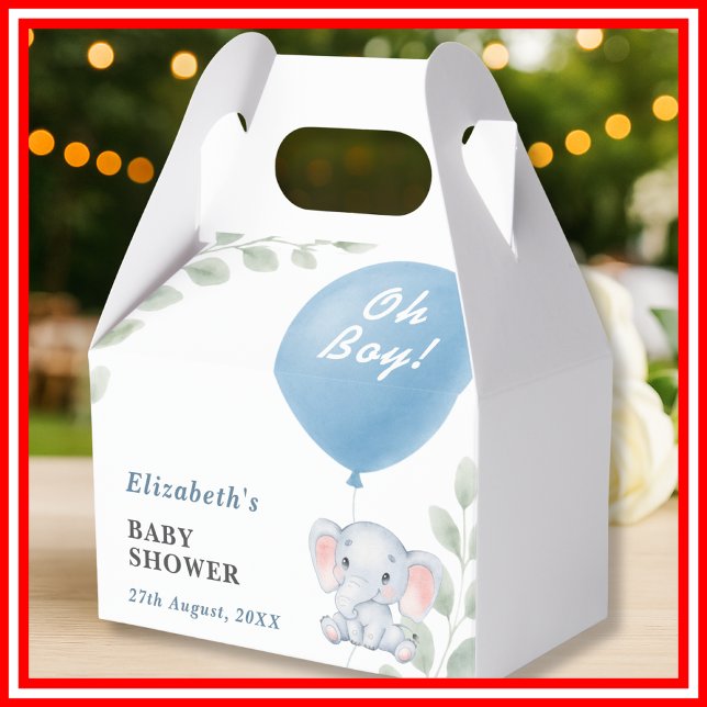 Oh Boy Elephant Balloon Eucalyptus Baby Shower Favour Box (Creator Uploaded)