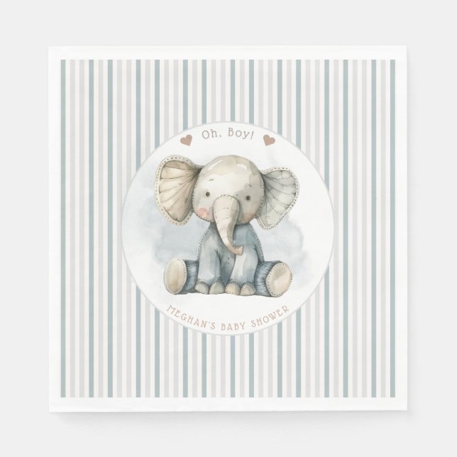Oh Boy Elephant Blue Arch Baby Shower Napkin (Front)