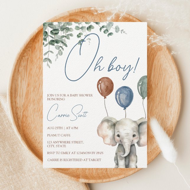 Oh Boy Elephant Little Peanut Baby Shower Invitation (Oh Boy Elephant Baby Shower)