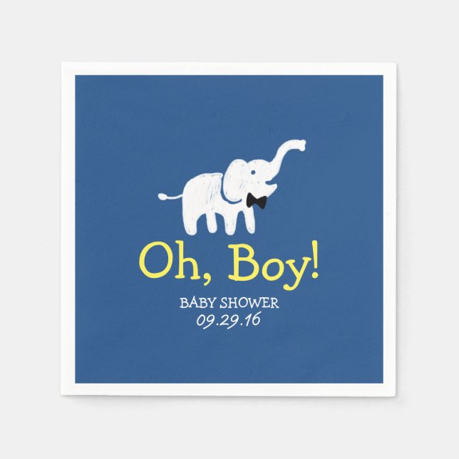 Oh Boy Elephant Navy Blue Baby Shower Napkin (Front)