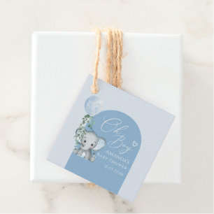 Oh Boy Elephant With Balloon Baby Shower Favour Tags