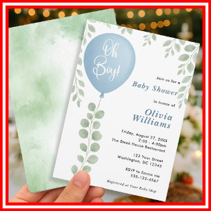 Oh Boy Eucalyptus Greenery Baby Shower Balloon Invitation