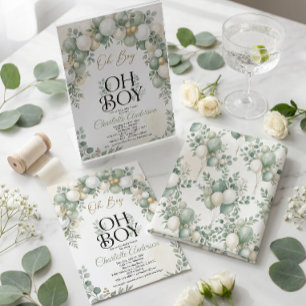 Oh Boy Eucalyptus Greenery Baby Shower Invitation