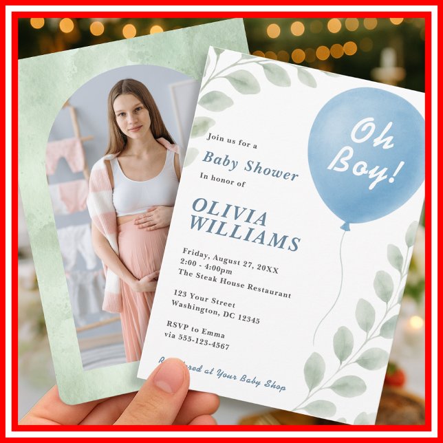 Oh Boy Eucalyptus PHOTO Greenery Baby Shower Invitation (Creator Uploaded)