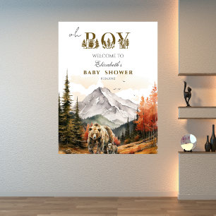 Oh Boy Fall Woodland Bear Mountain Baby Shower Poster