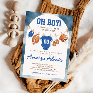 Oh Boy Football Clothesline Baby Shower Invitation