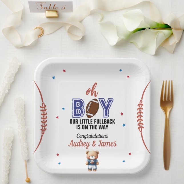 Oh Boy Football Theme Baby Shower Paper Plate (Wedding)
