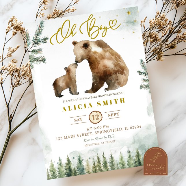 Oh Boy Forest Bear baby shower invitation (Creator Uploaded)