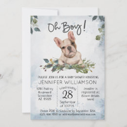 Oh Boy! French Bulldog Puppy Baby Shower Invitation