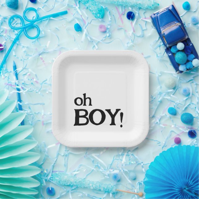 Oh Boy Fun Minimalistic Baby Shower Paper Plate (Party)