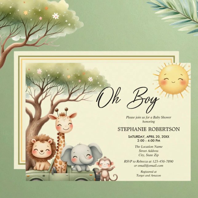 Oh boy fun safari animal boy baby shower invitation (Creator Uploaded)