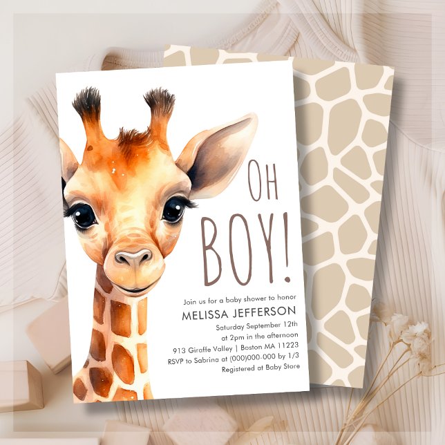 Oh Boy Giraffe Baby Shower Invitation (Creator Uploaded)