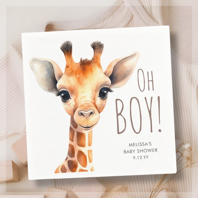 Oh Boy Giraffe Baby Shower  Napkin (Creator Uploaded)