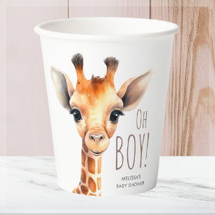 Oh Boy Giraffe Baby Shower Paper Cups