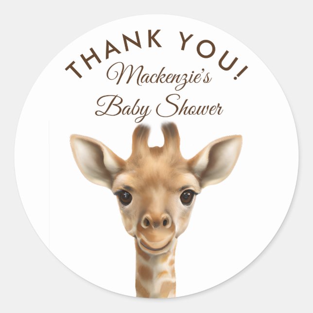 Oh Boy Giraffe Safari Baby Shower Thank You Classic Round Sticker (Front)