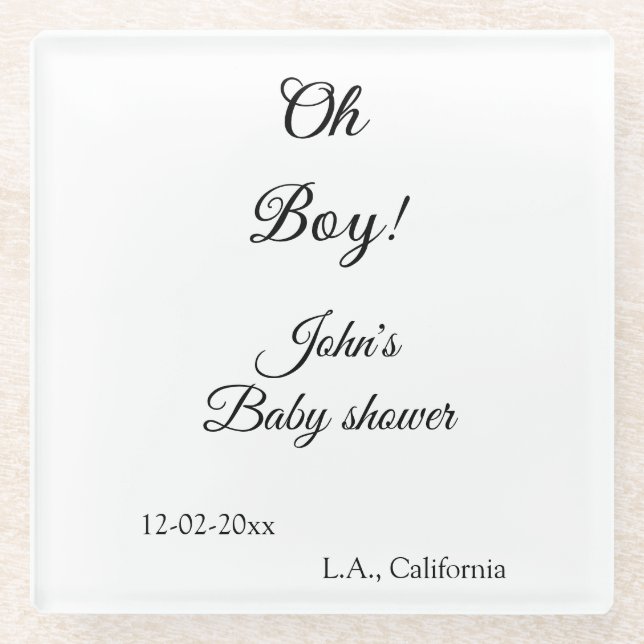 oh boy girl baby shower add name date year venue e glass coaster (Front)