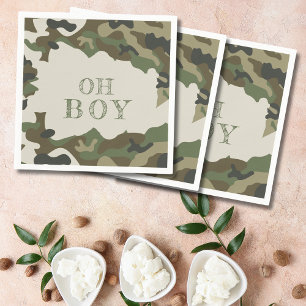 Oh Boy Green Camo Baby Shower   Napkin