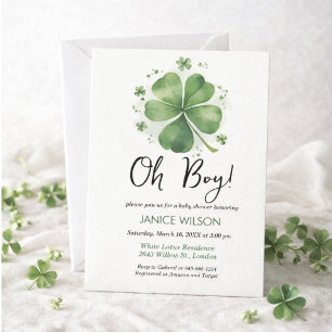 Oh Boy Green Shamrock St. Patricks Day Baby Shower Invitation