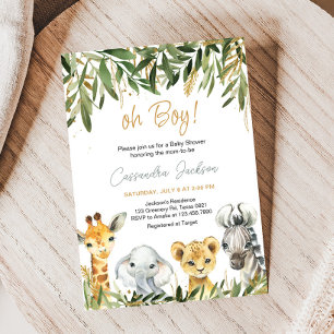Oh Boy Greenery Safari Baby Shower Invitation