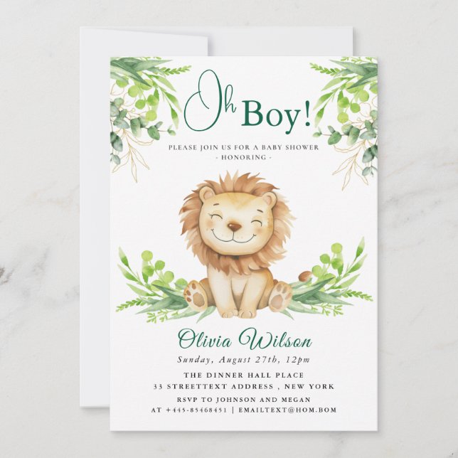 “Oh Boy!” Greenery Safari Invitation (Front)