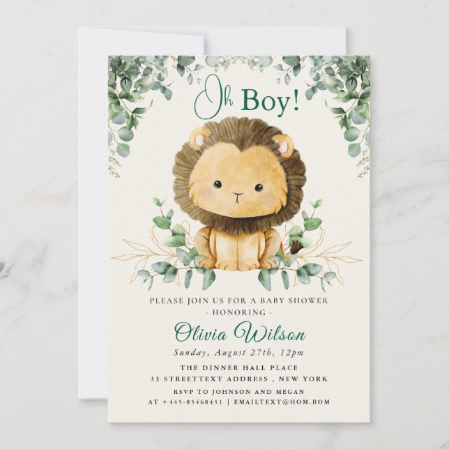 “Oh Boy!” Greenery Safari Invitation (Front)