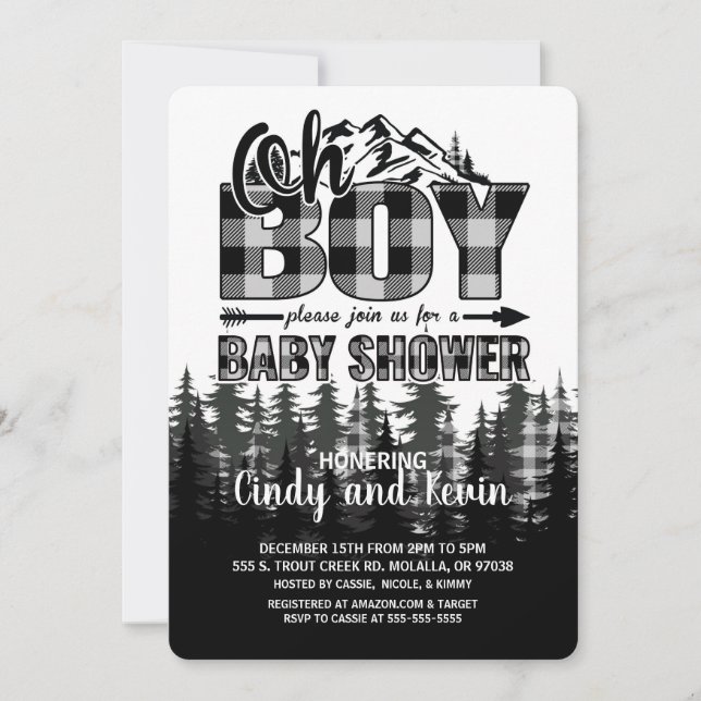 Oh Boy Grey Lumberjack  Baby Shower Invitation (Front)