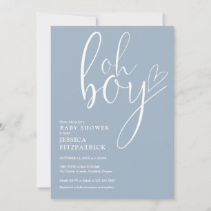Oh Boy Heart Dusty Blue Boy All In One Baby Shower Invitation