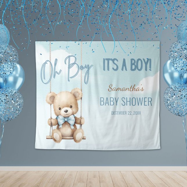 Oh Boy It's A Boy Bear Baby Shower Backdrop Tapestry (Creator Uploaded)