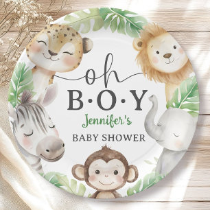 Oh Boy Jungle Baby Shower Safari Animals  Paper Plate