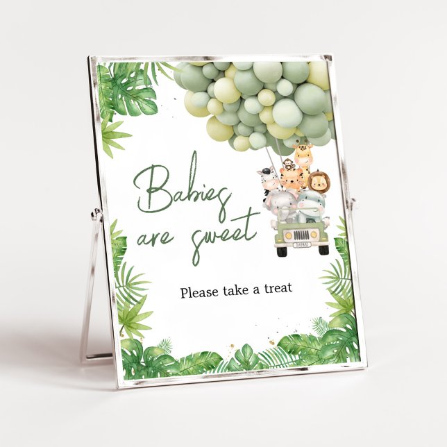 Oh Boy Jungle Safari Baby Shower Babies are Sweet Poster (Safari Truck Balloons Baby Shower Babies are Sweet Sign)