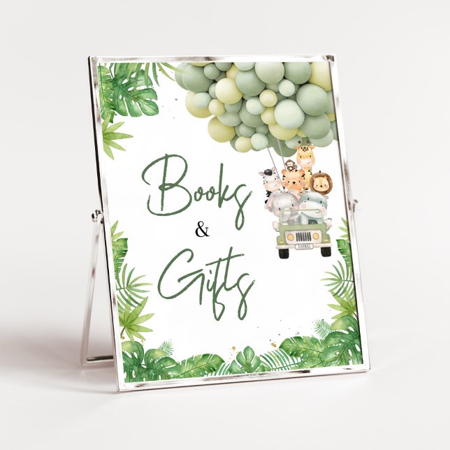 Oh Boy Jungle Safari Baby Shower Books and Gifts Poster (Safari Truck Balloons Baby Shower Books and Gifts Sign)