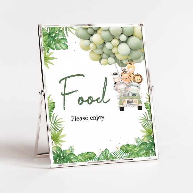 Oh Boy Jungle Safari Baby Shower Food Poster (Safari Truck Balloons Baby Shower Food Sign)