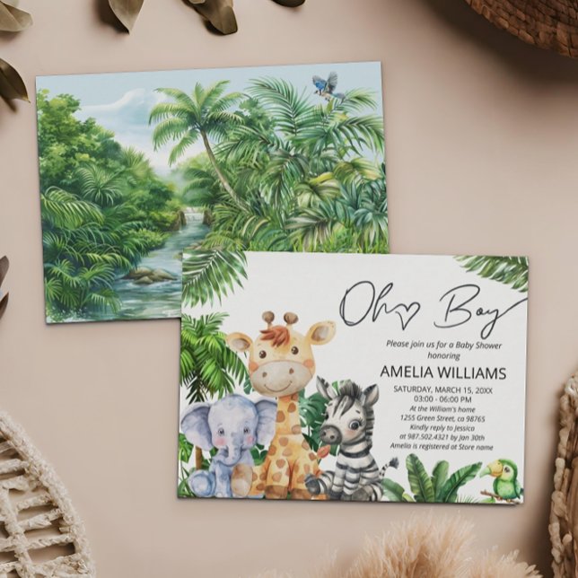 Oh Boy Jungle Safari Baby Shower Green Invitation (Creator Uploaded)