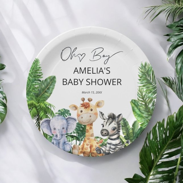 Oh Boy Jungle Safari Baby Shower Tropical Paper Pl Paper Plate (Creator Uploaded)